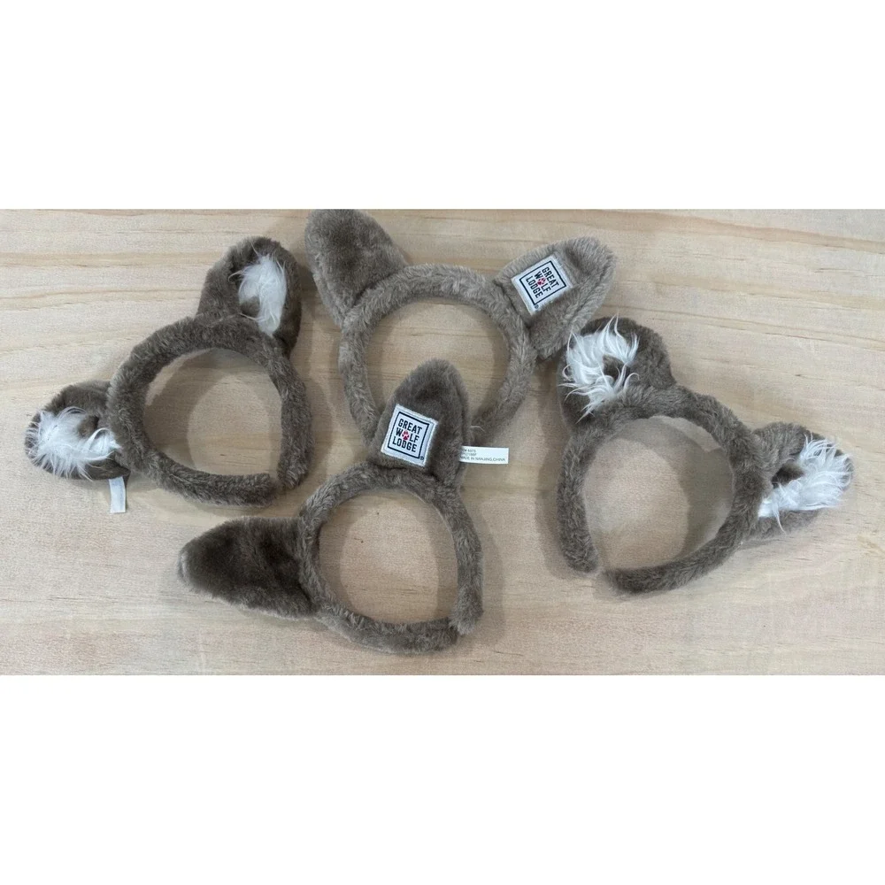 Great Wolf Lodge Wolf Ear Headband‎ Lot of 4 Gray Faux Fur Costume GWL