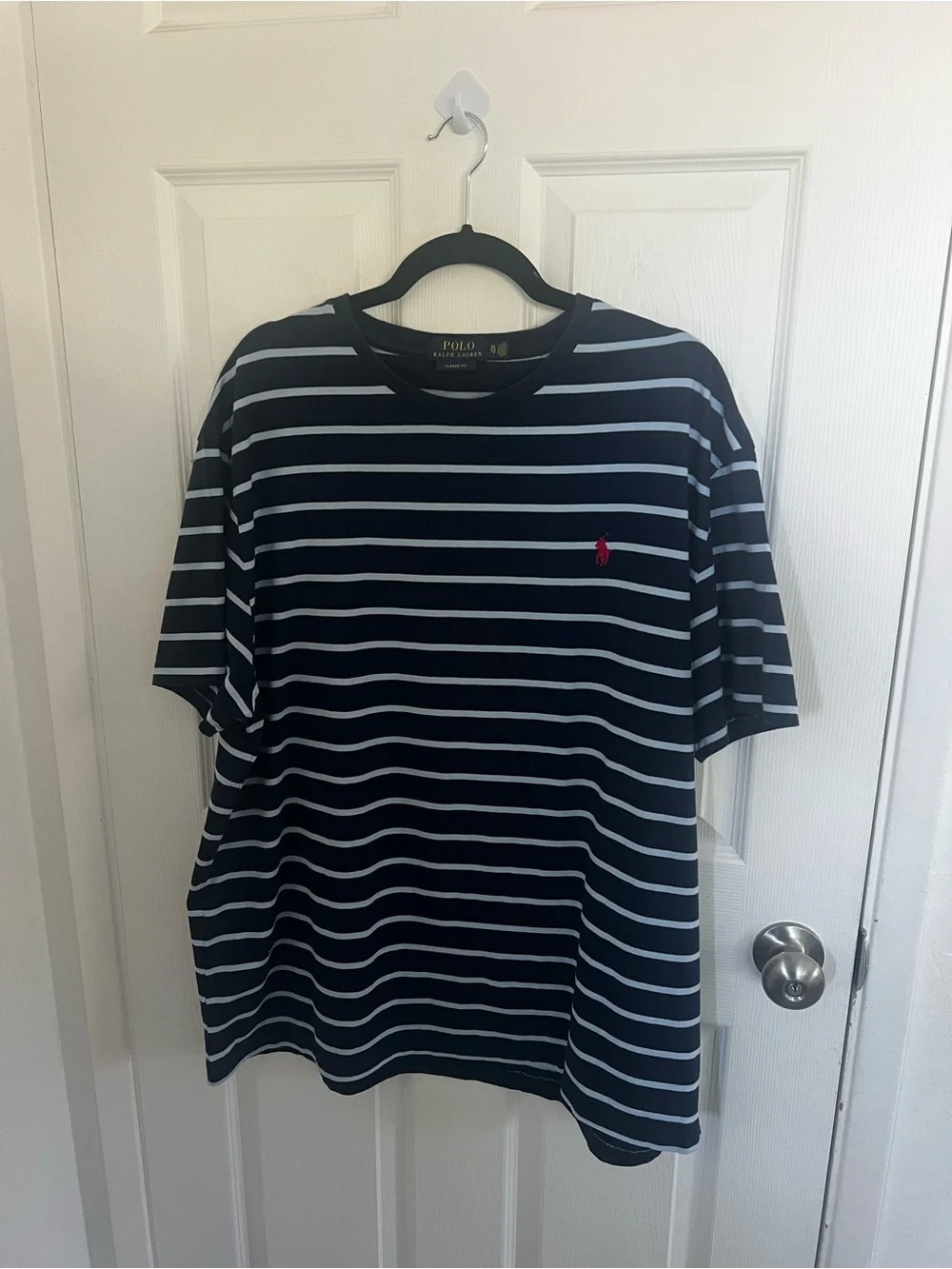 Polo by Ralph Lauren Navy & White Striped Short-Sleeve Tee with Red Pony