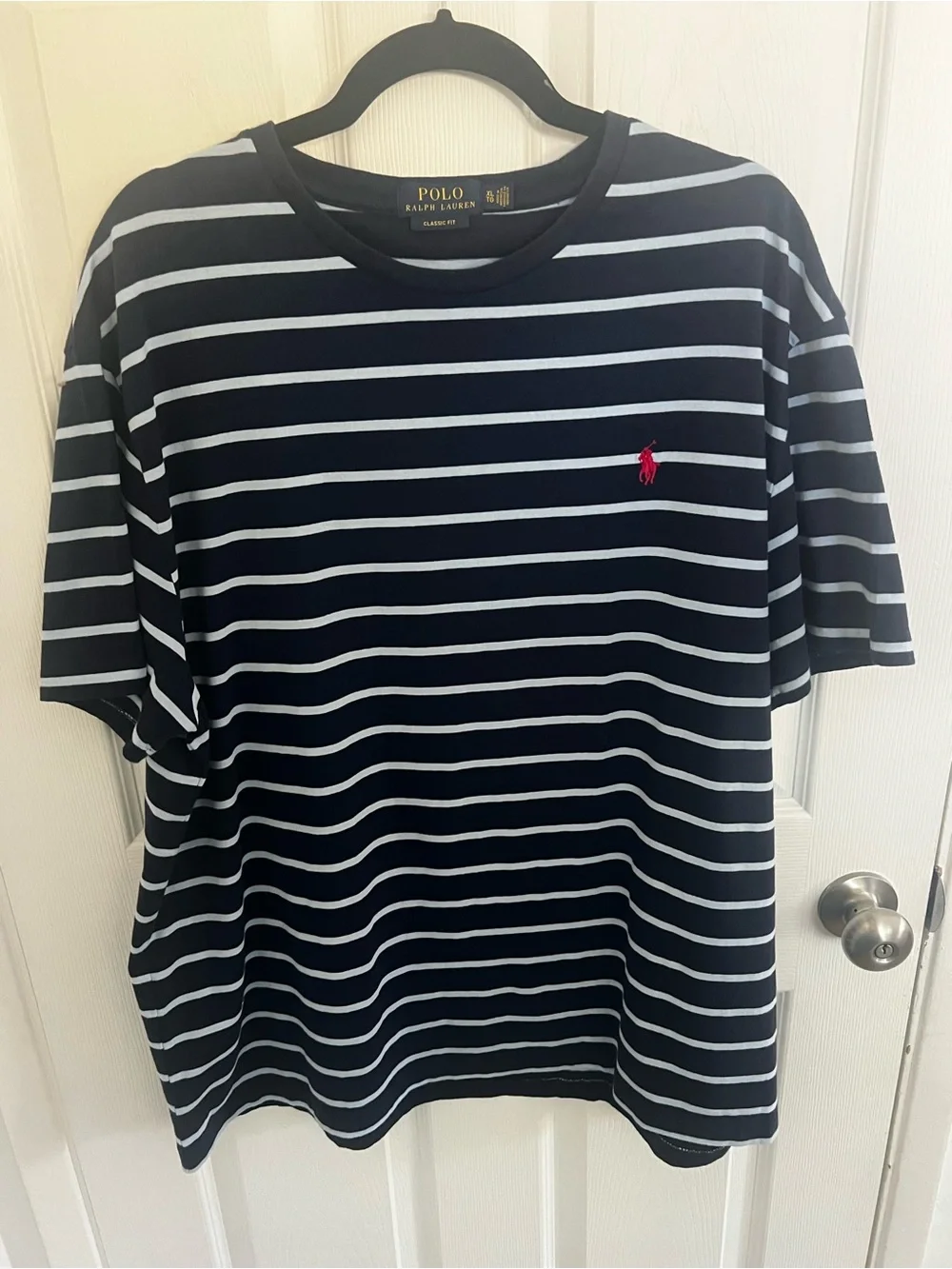 Polo by Ralph Lauren Navy & White Striped Short-Sleeve Tee with Red Pony