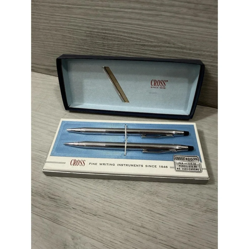 1987 Silver Cross USA Ballpoint Pen Pencil Set Original Box‎