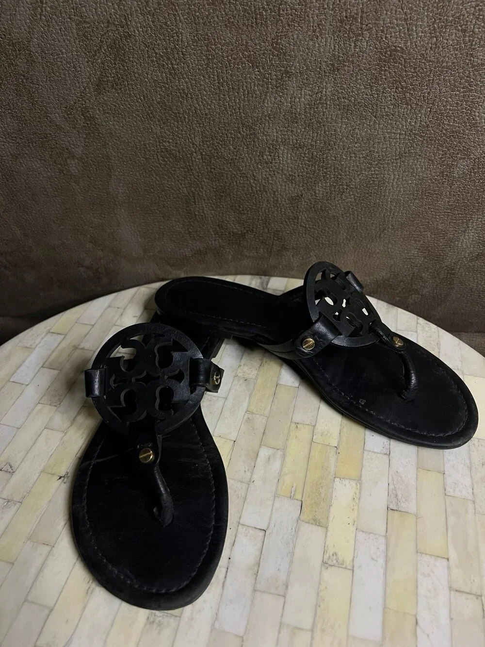 Tory Burch Miller Thong Sandals in smooth black leather