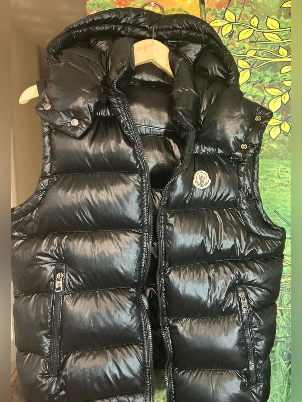Moncler Bormes Authentic Shiny Black Puffer Hooded Vest | Size: 2
