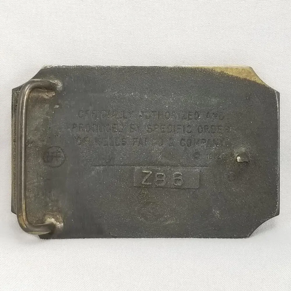 Vintage Belt Buckle 1970s Solid Brass Wells Fargo & Co Since 1852 Wagon USA Made