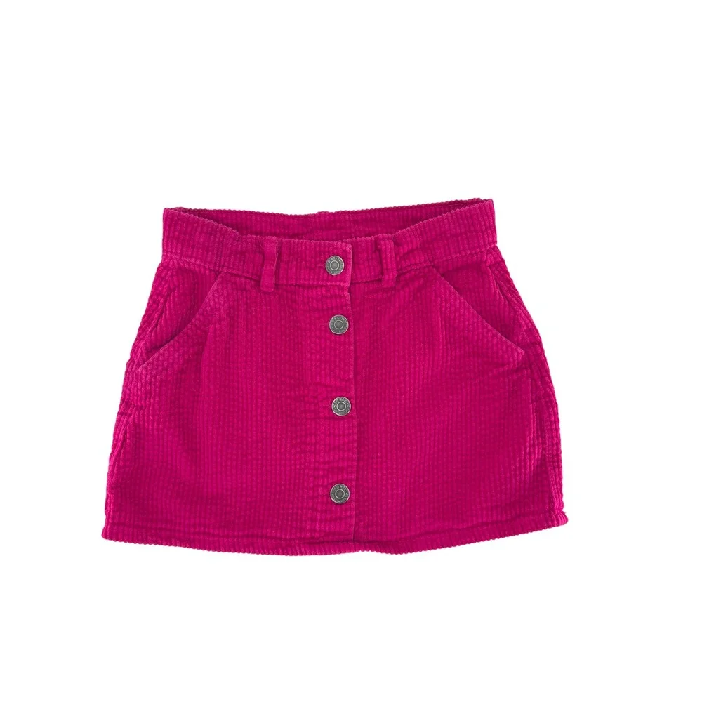 Old Navy‎ Girls Corduroy Skirt Pink Button Front Pockets Size S (6-7)