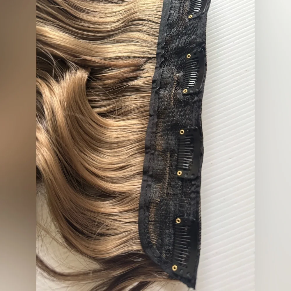 22” Clip-In Hair Extension Brown with Blonde Highlights Wavy | Volume Hairpiece