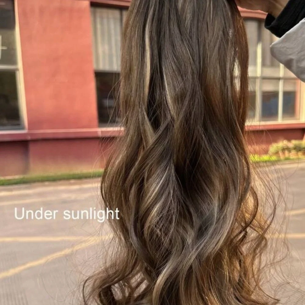22” Clip-In Hair Extension Brown with Blonde Highlights Wavy | Volume Hairpiece