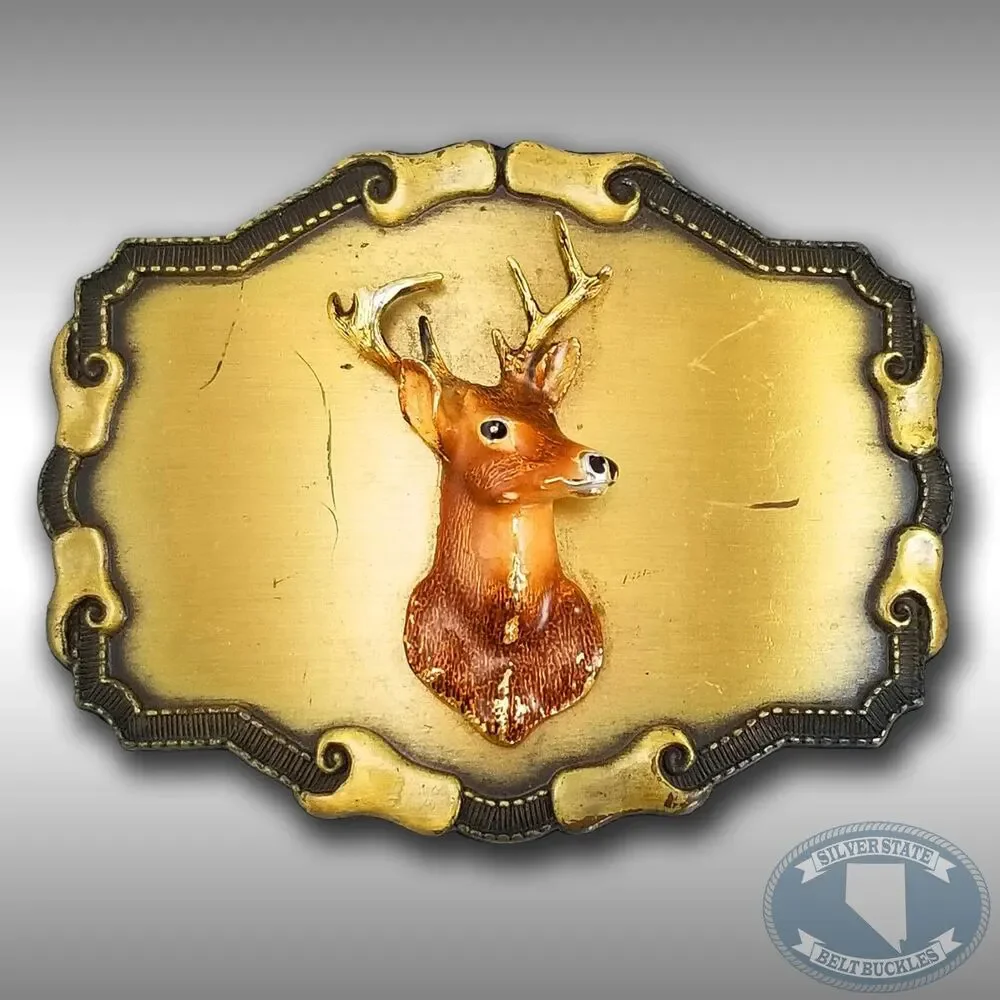 Belt Buckle 1977 Or 1978‎ Deer Head Buck Torso USA Made By Raintree Buckle