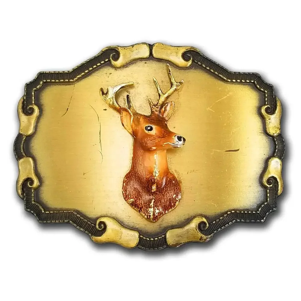 Belt Buckle 1977 Or 1978‎ Deer Head Buck Torso USA Made By Raintree Buckle