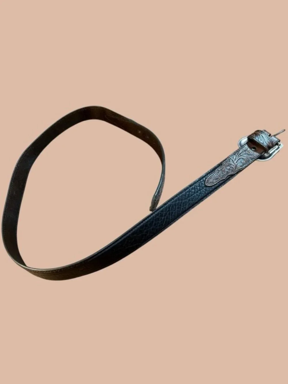 Nocona Vintage Brown Floral Hand-Tooled Western Leather Belt Size 46