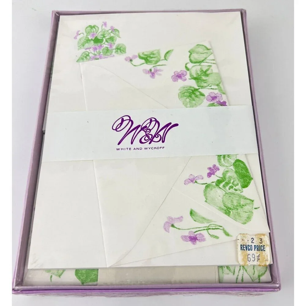 Vintage White & Wyckoff Bouquet Of Violets Stationery‎ Set 1970s