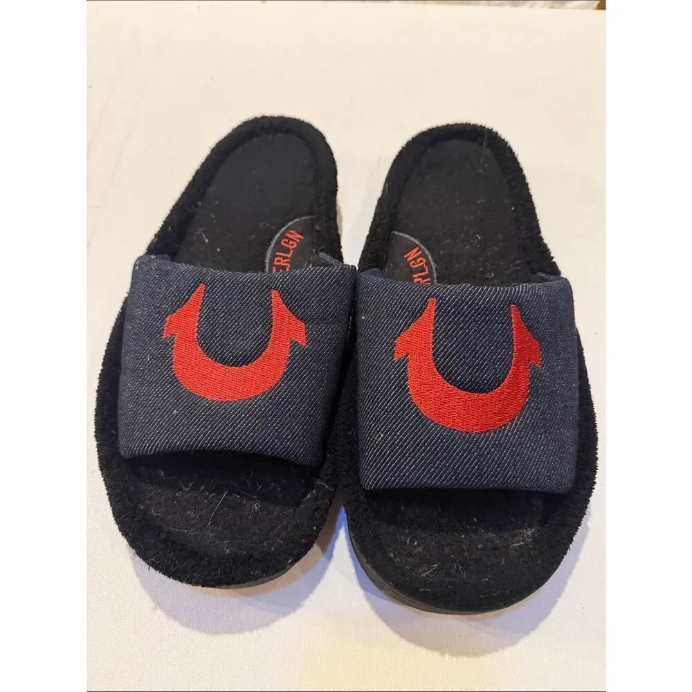 True Religion Men Black Slides with Red Horseshoe