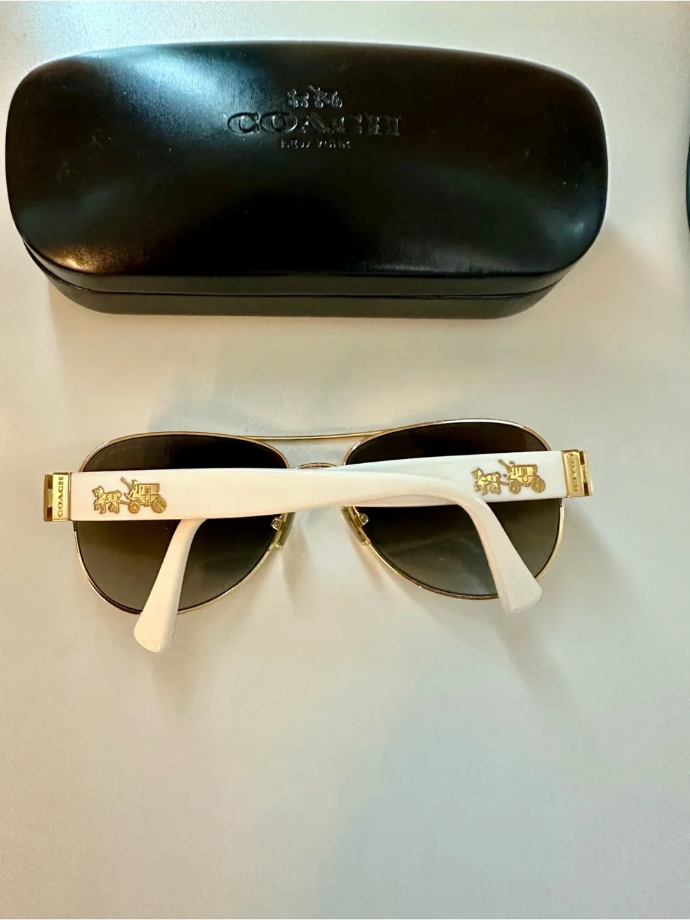Coach Gold Aviator Sunglasses with Brown Gradient Lenses and Leopard Temples