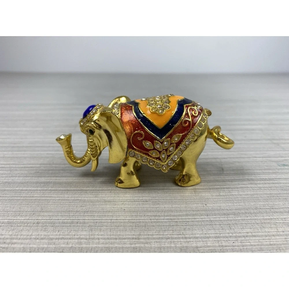 Trinket Box Golden Elephant Bejeweled 4 In‎ Long x 2 In Tall Jewels