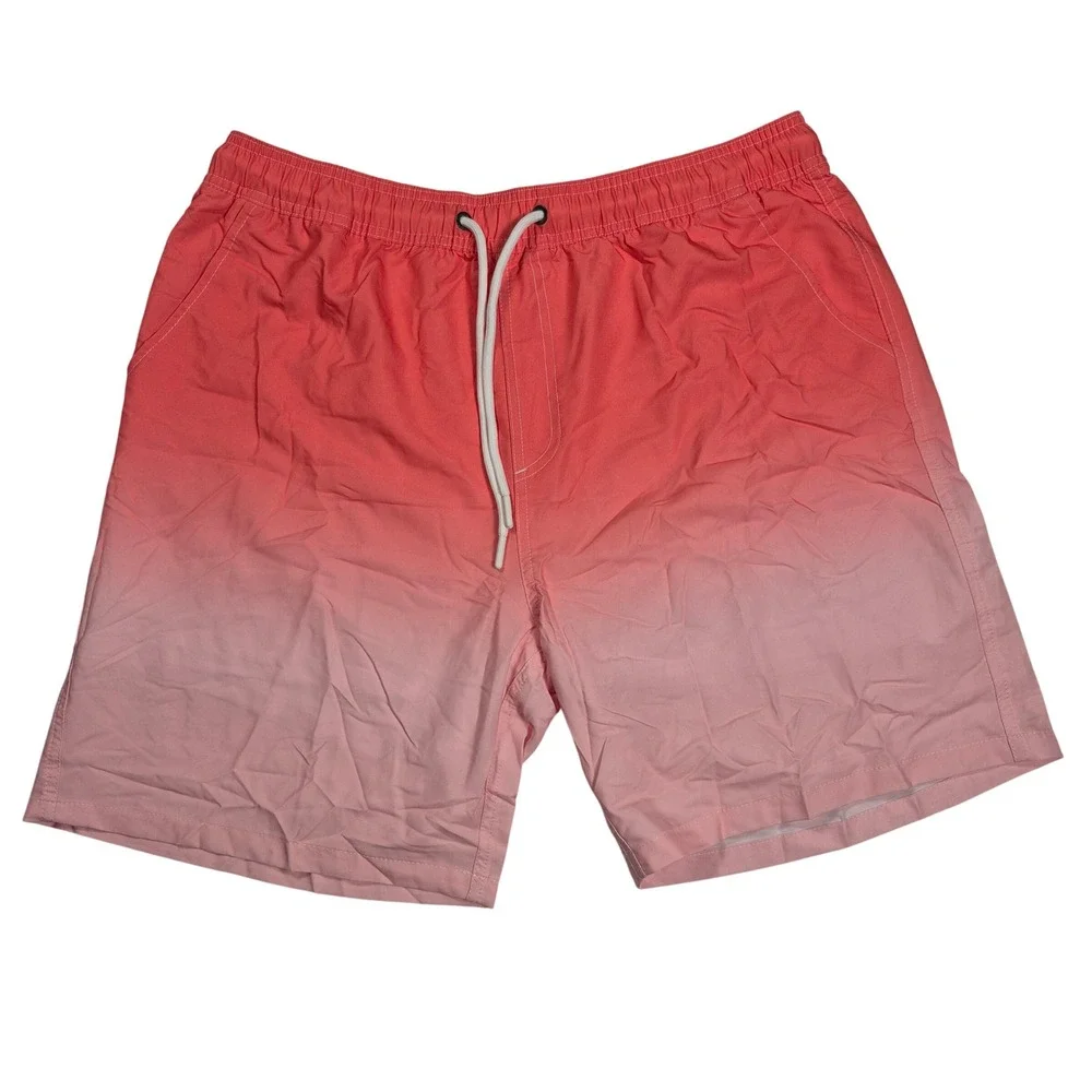 Mens Coral Pink Ombre Swim Trunks XL Beach‎ Board Shorts Vacation Pool