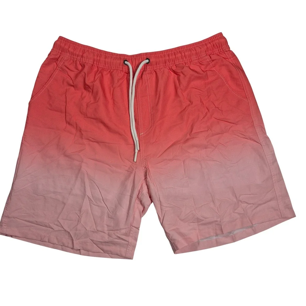 Mens Coral Pink Ombre Swim Trunks XL Beach‎ Board Shorts Vacation Pool