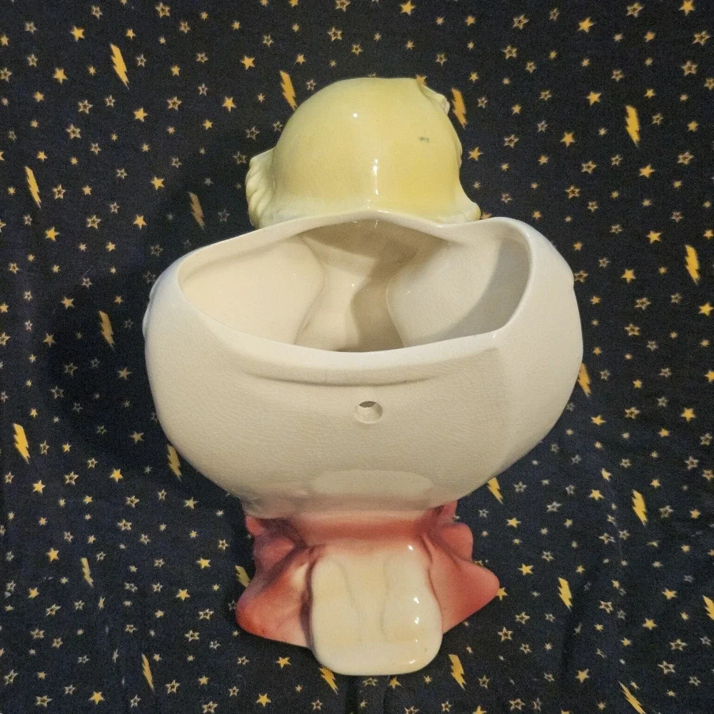 Vintage Pink Praying Angel Wall Pocket‎ Planter Vase Ceramic 8