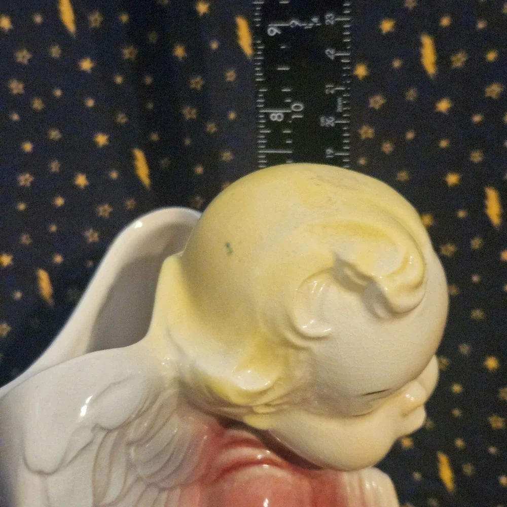 Vintage Pink Praying Angel Wall Pocket‎ Planter Vase Ceramic 8