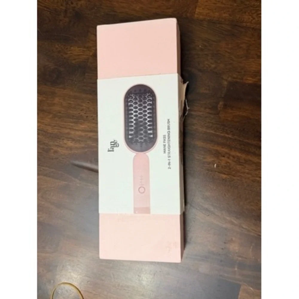 L'ange Mane Pass 2-in-1 Straightening Brush‎ Blush Pink Ceramic Hair Tool