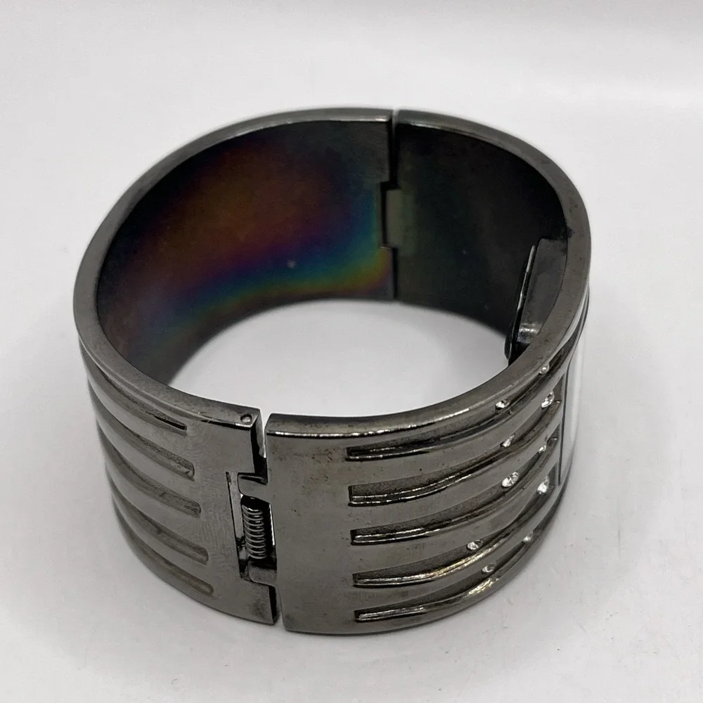 Vivani Women's Bangle Band Quartz Watch Crystal Accent Gunmetal-‎ New Battery