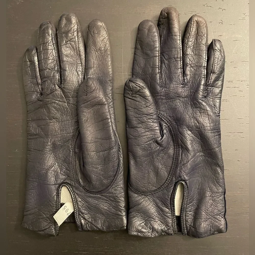 Vintage 1950s/1960s Ink Navy Blue Italian Leather Orlon Lined Women’s Gloves