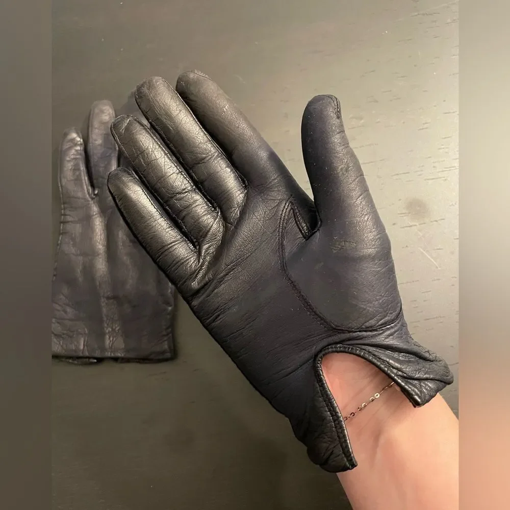 Vintage 1950s/1960s Ink Navy Blue Italian Leather Orlon Lined Women’s Gloves