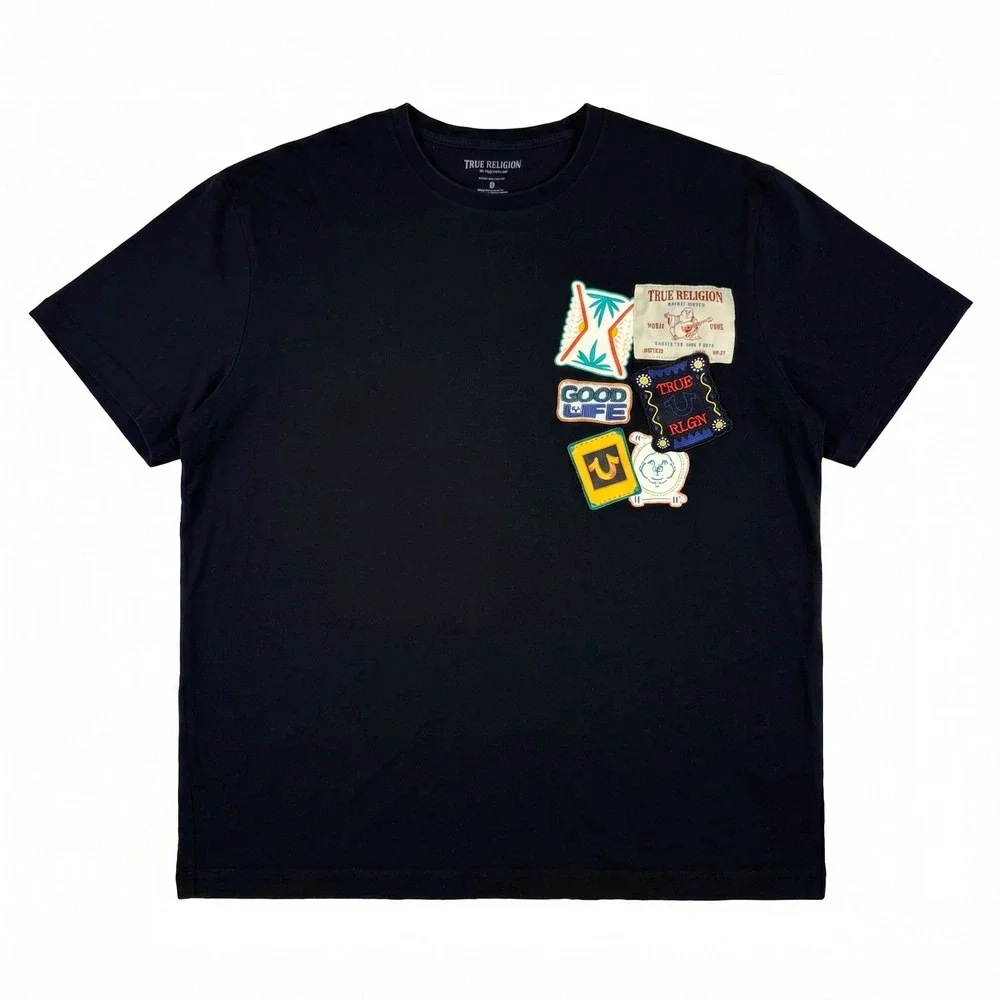 True Religion SS Resort Patch Tee Black Crewneck Graphic T-Shirt‎ 2XL