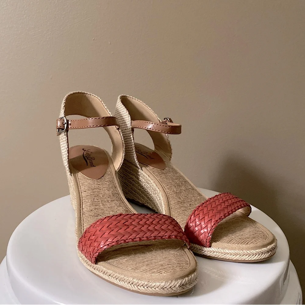 LUCKY BRAND OPEN TOE KAVELLI WEDGE WOVEN ESPADRILLES SANDALS Tan Red 9.5