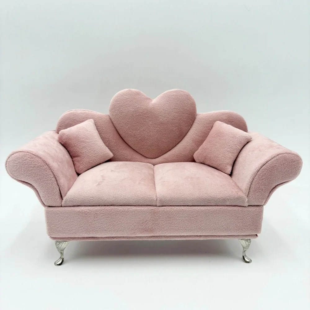 Pink Jewelry Box Sofa Couch Heart Velvet Plush Jewelry Storage Display‎ Decor