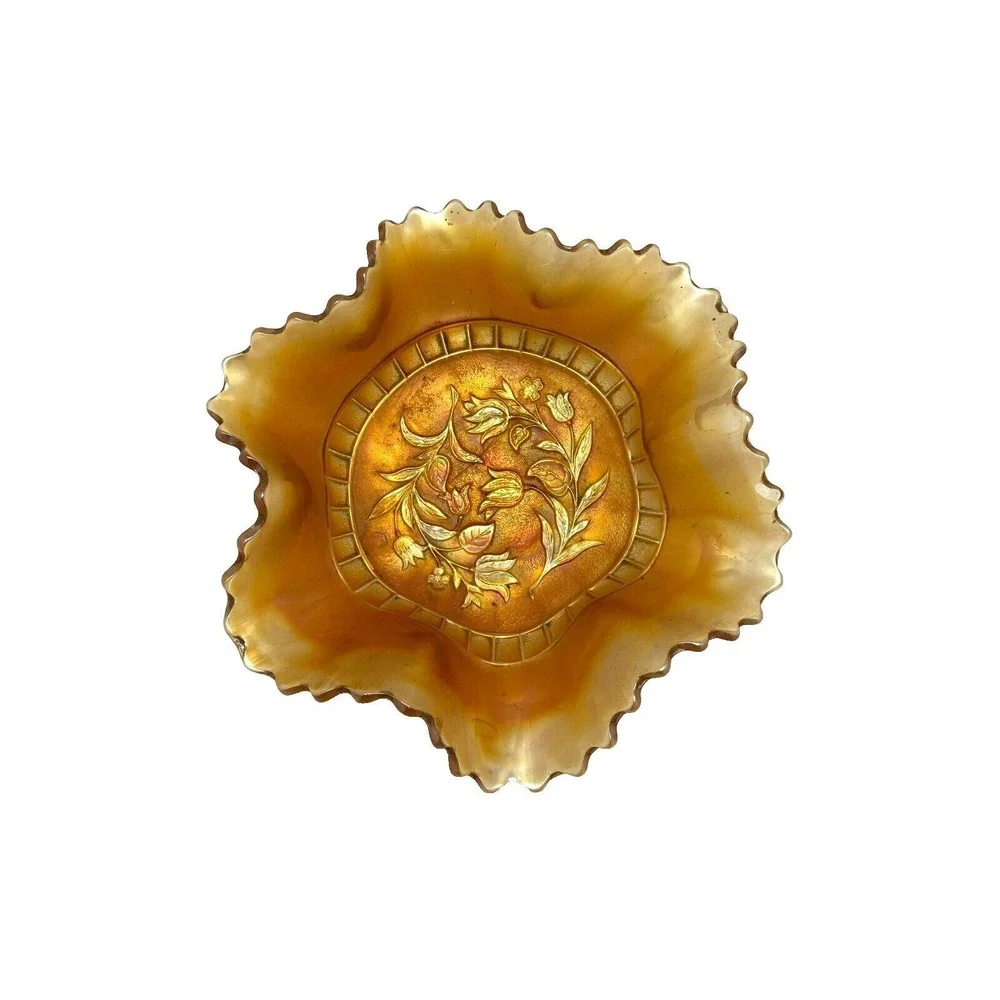 Antique Carnival Glass Bowl Windflower‎ Marigold Ruffle Design