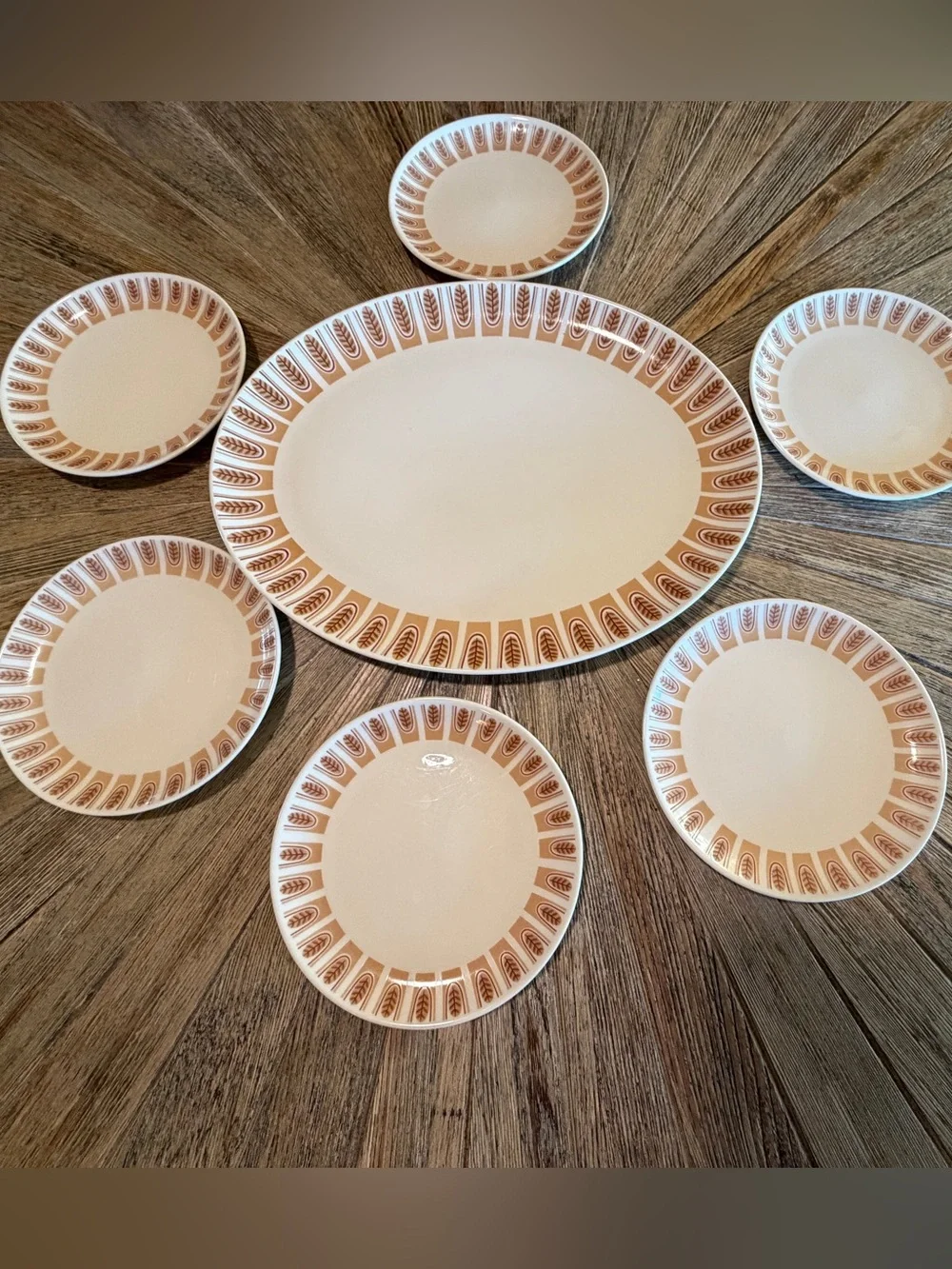Taylor Smith Taylorton Wild Rice Atomic Serving Platter + 6 Bread Plates MCM