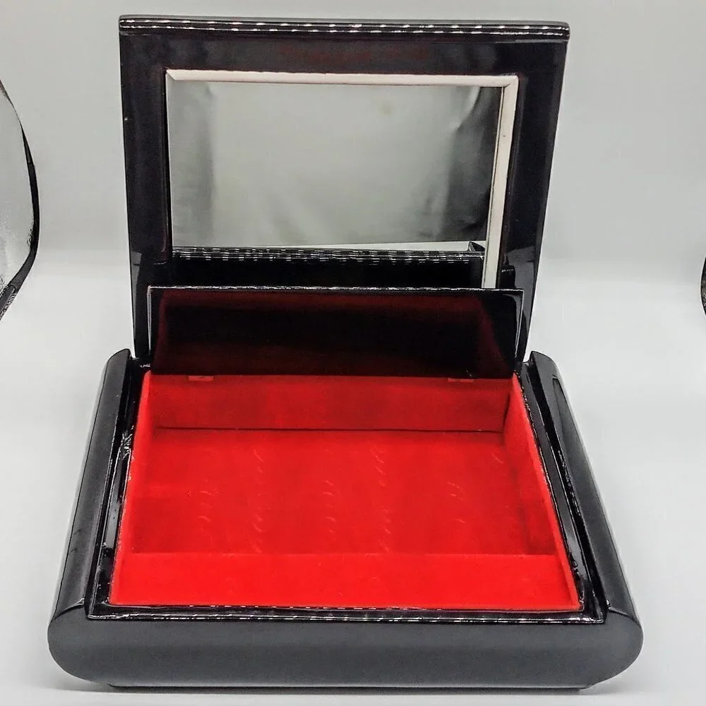Black Lacquer Mother-of-Pearl Inlay Rolled Edge Jewelry Box