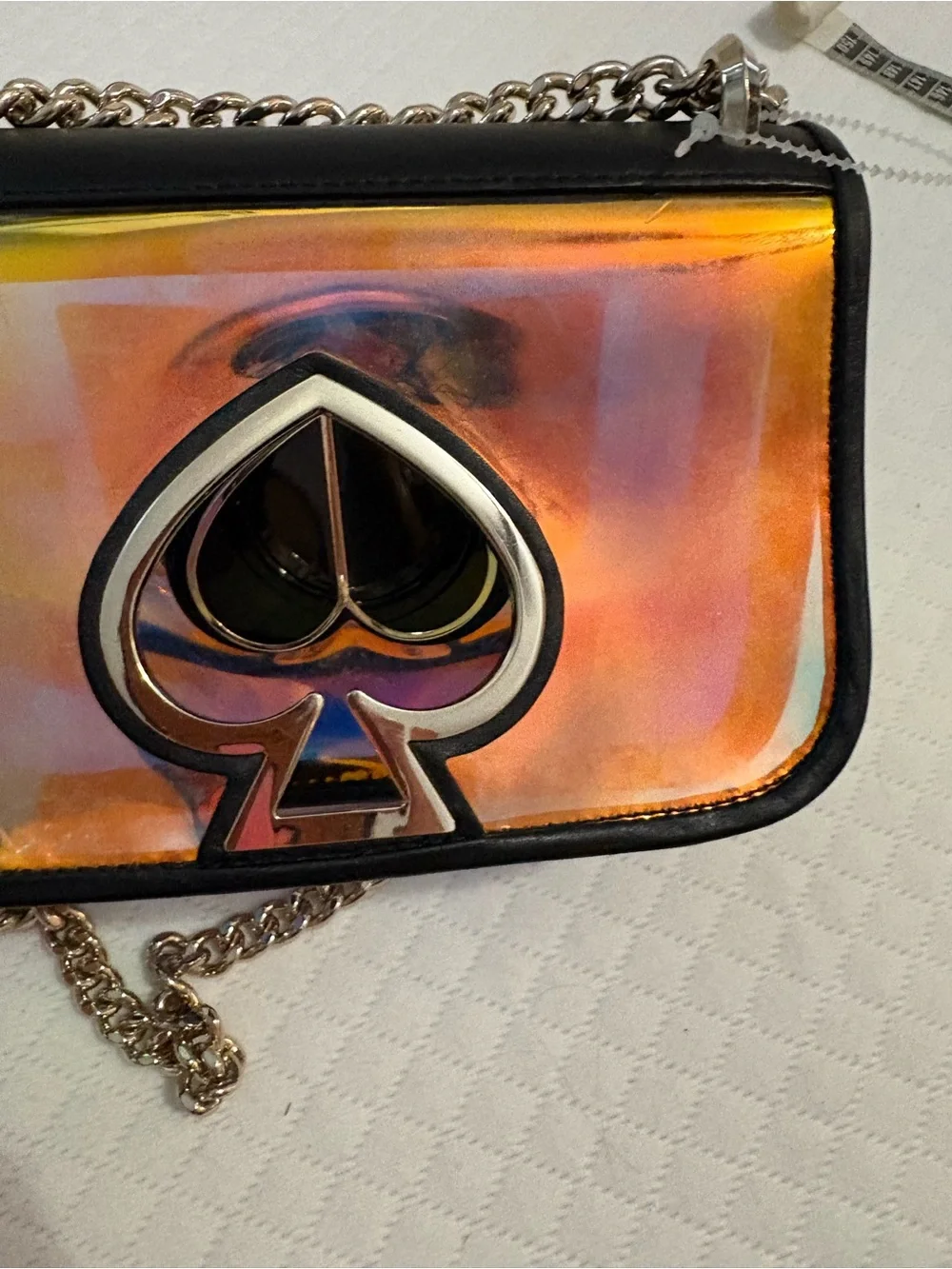 RARE Kate Spade Nicola Iridescent Holographic Heart Crossbody Flap Bag COLLECTOR