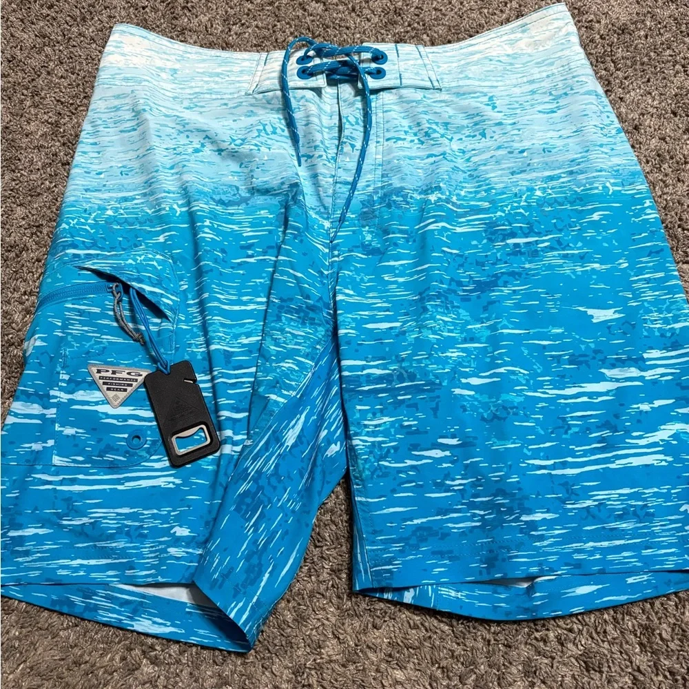 Columbia men's board shorts size 36 inseam 9“ ocean blue PFG Omni Shade swim NWT