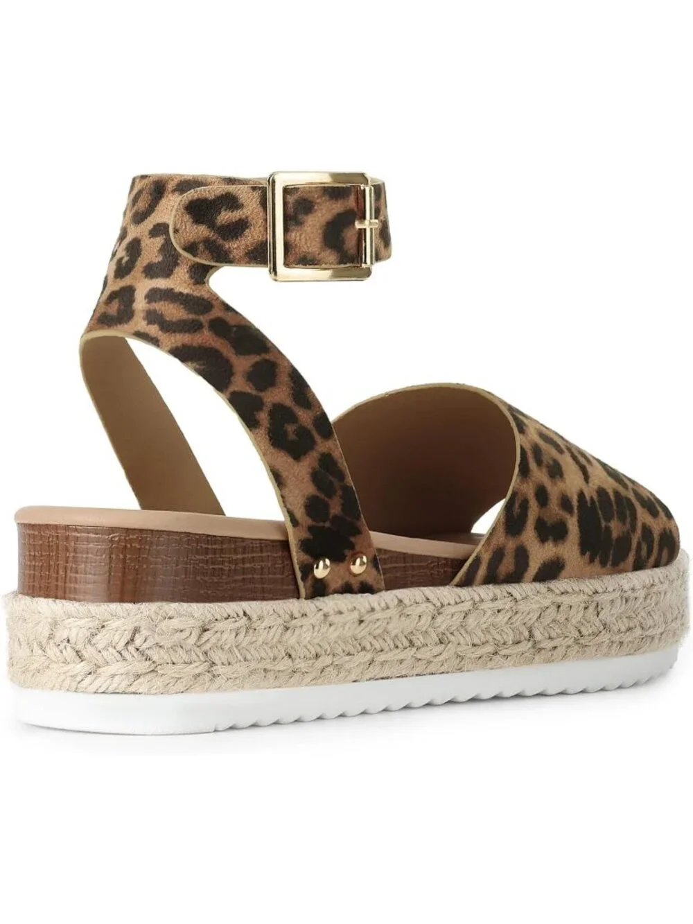Women's Leopard Comfortable Platform Espadrilles Ankle Strap Wedge Sandal Shoes