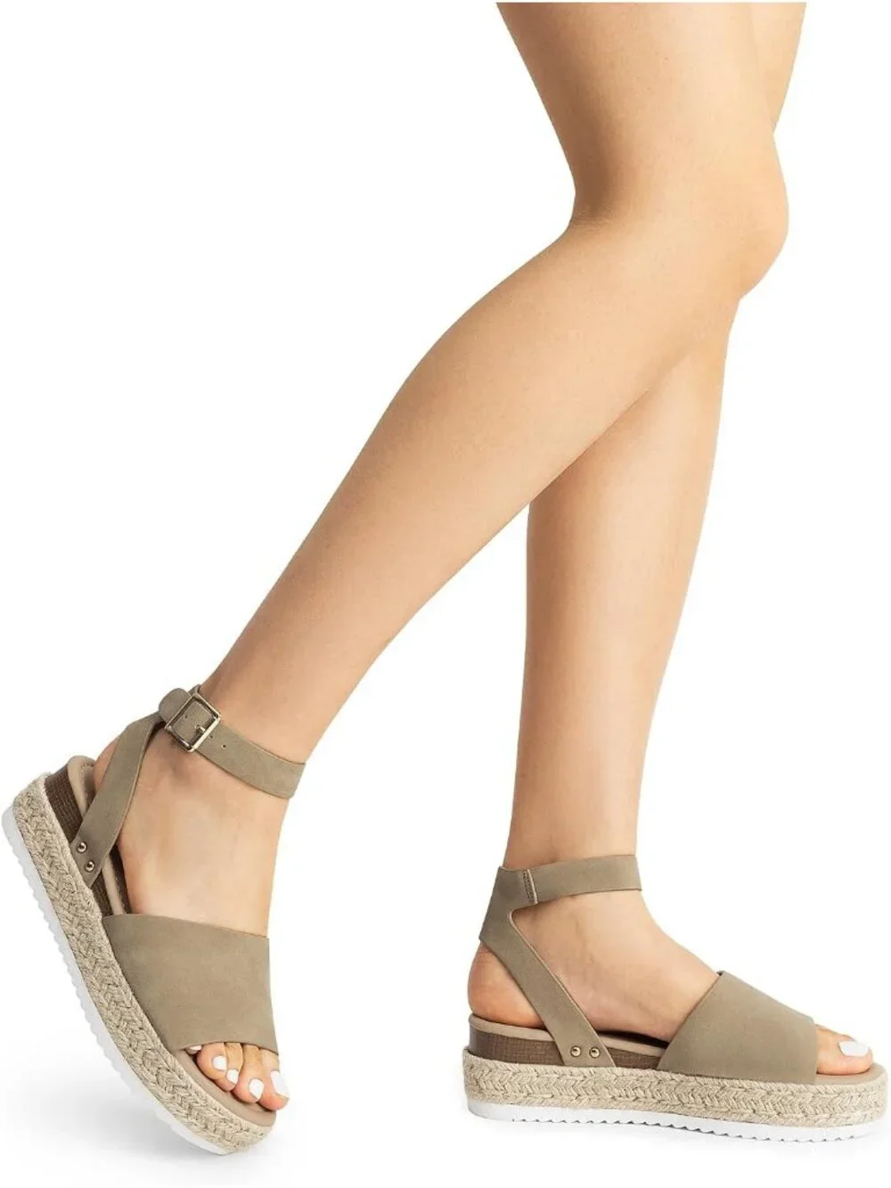 Women's Taupe Comfortable Platform Espadrilles Ankle Strap Wedge Sandal Shoes