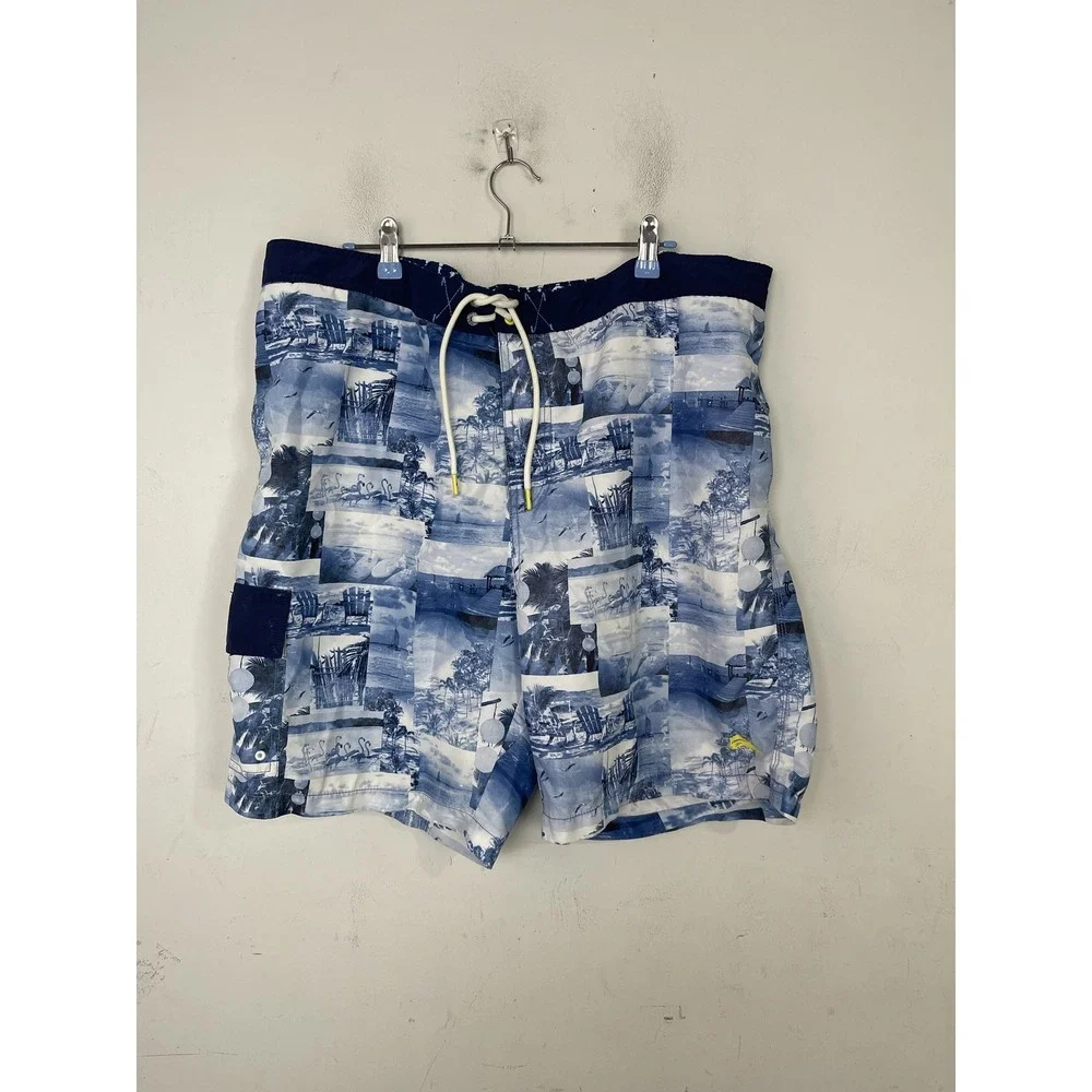 Tommy Bahama Men's‎ XXL Blue Tropical Scene Drawstring Swim Trunks