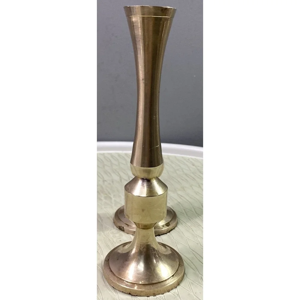 2 Vintage Handmade&Hand Engraved Gold CandleSticks Made Of Brass 6 3/4