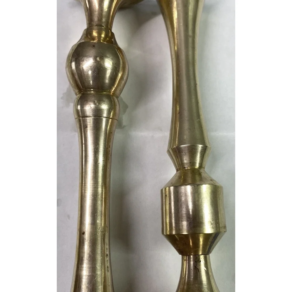 2 Vintage Handmade&Hand Engraved Gold CandleSticks Made Of Brass 6 3/4