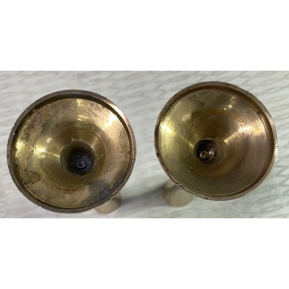 2 Vintage Handmade&Hand Engraved Gold CandleSticks Made Of Brass 6 3/4