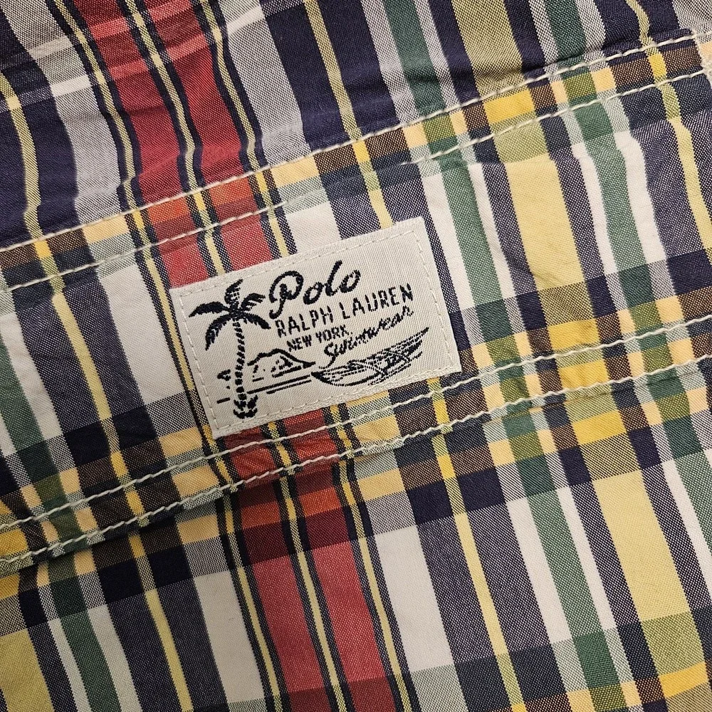 Polo Ralph Lauren Swim Trunks Adult XL  Plaid Lined Board Shorts Red‎ Pony Mens