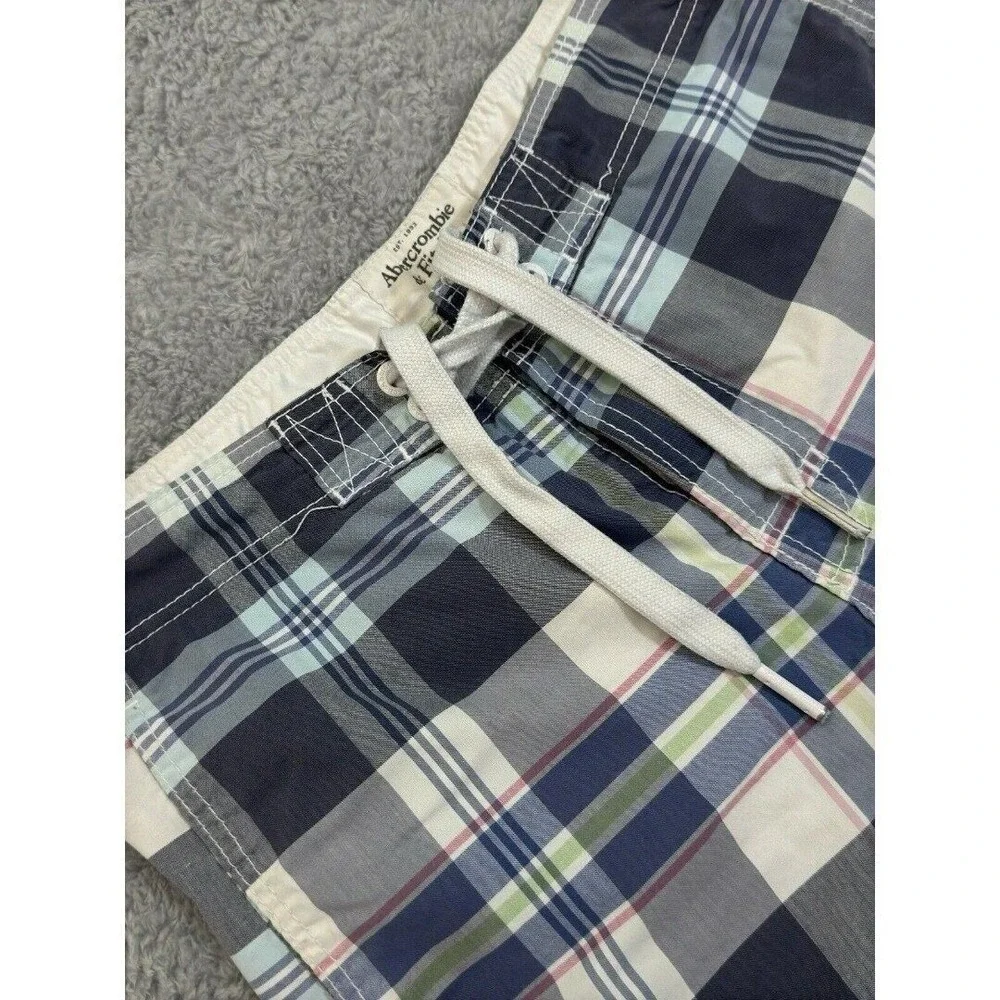 Abercrombie & Fitch Blue Plaid Board Shorts Swim Trunks Mens Medium
