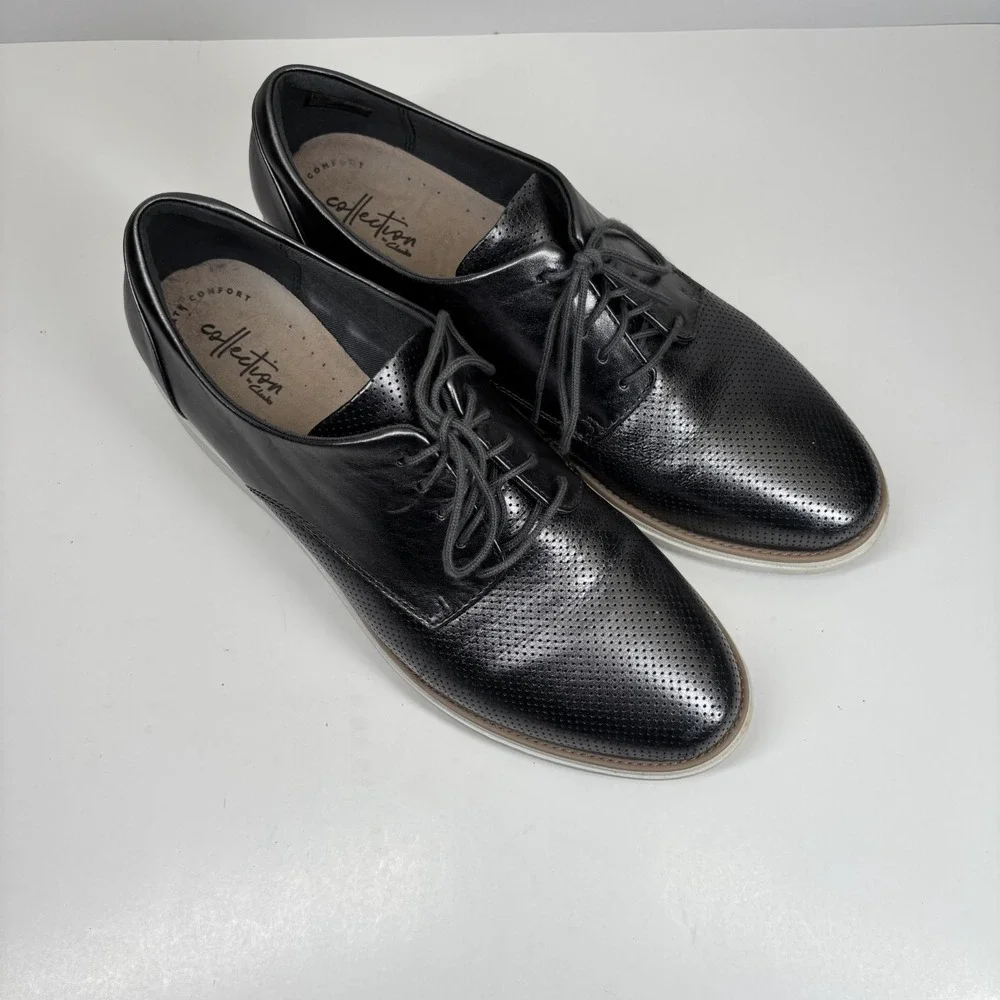 Clarks Sharon Crystal  Women's US 11M Pewter Leather Wedge Oxford Shoes Platform