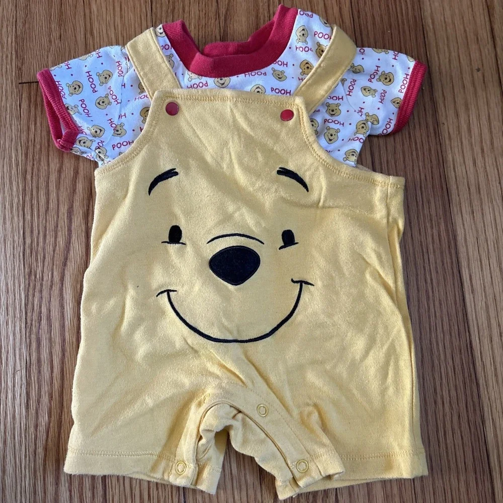 Disney Winnie‎ the Pooh Baby Romper and T-Shirt Set Yellow Red 3-6 Mths Vintage