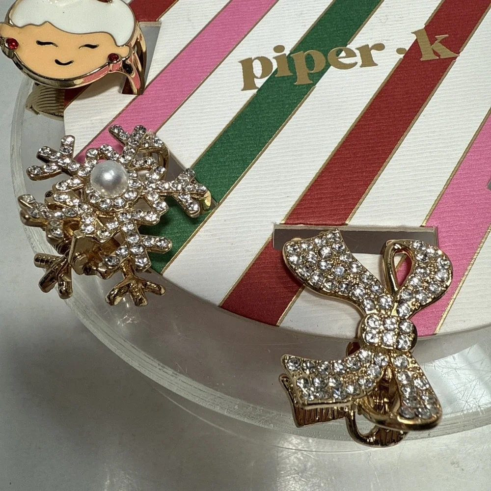 Piper K Christmas Hair‎ Clips 7 Unique Clips Sparkles Pearly Beads Big Or Little