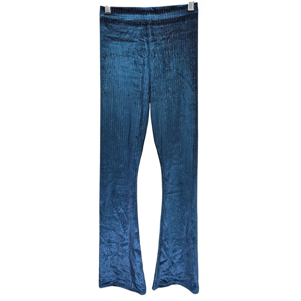 Old Navy High-Waisted Blue Velvet Shine Flare Leg Pants Size‎ L 10-12 584838-0