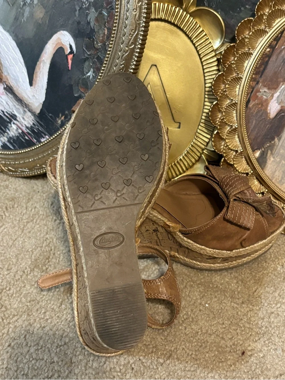 Coach Brown Cork Platform Wedge Sandals with Bow