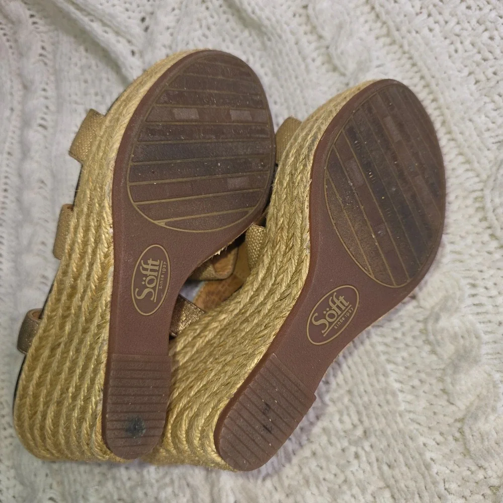 Sofft Mirabelle Wedge Sandal Gold Metallic Espadrille Womens 7M Excellent‎
