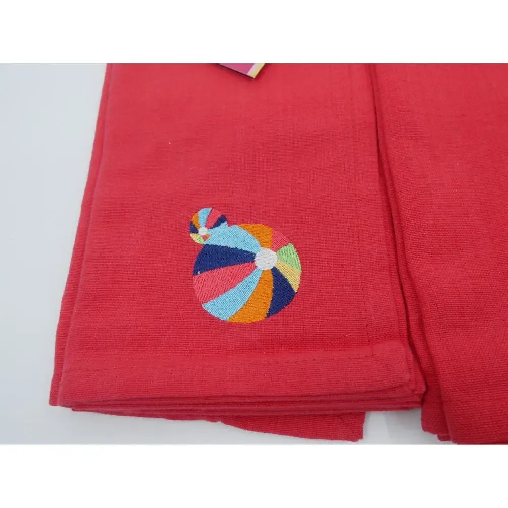 4 Swell by Cynthia Rowley & Ilene Rosenzweig Red Embroidered Beach Ball Napkins