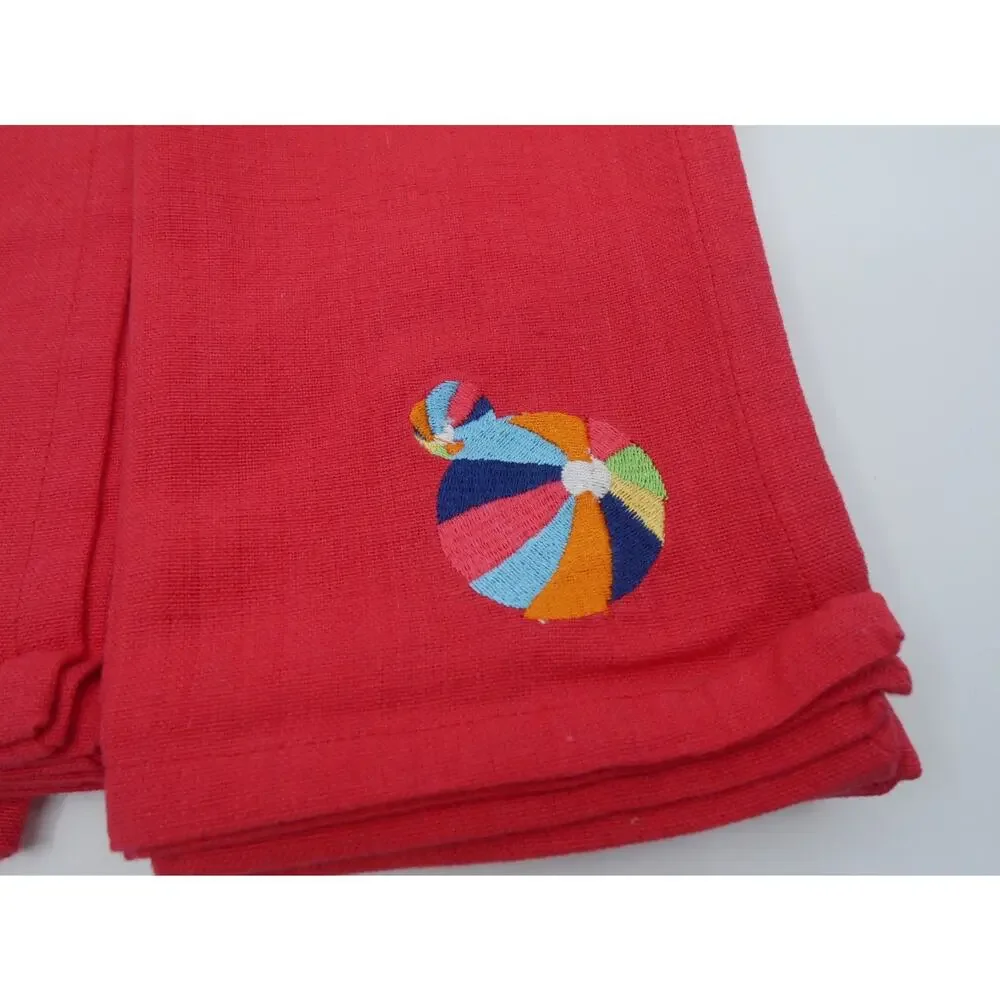 4 Swell by Cynthia Rowley & Ilene Rosenzweig Red Embroidered Beach Ball Napkins