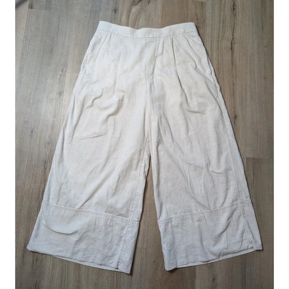 Banana Republic Size M Linen Blend Wide Leg Pants Cropped Flax Pleat Pockets